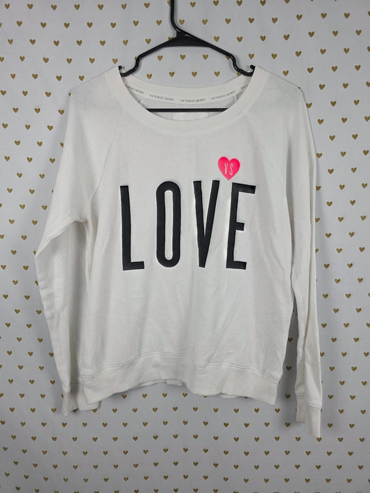 Victorias Secret LOVE White Super Soft Crew Sweater Long sleeve Medium
