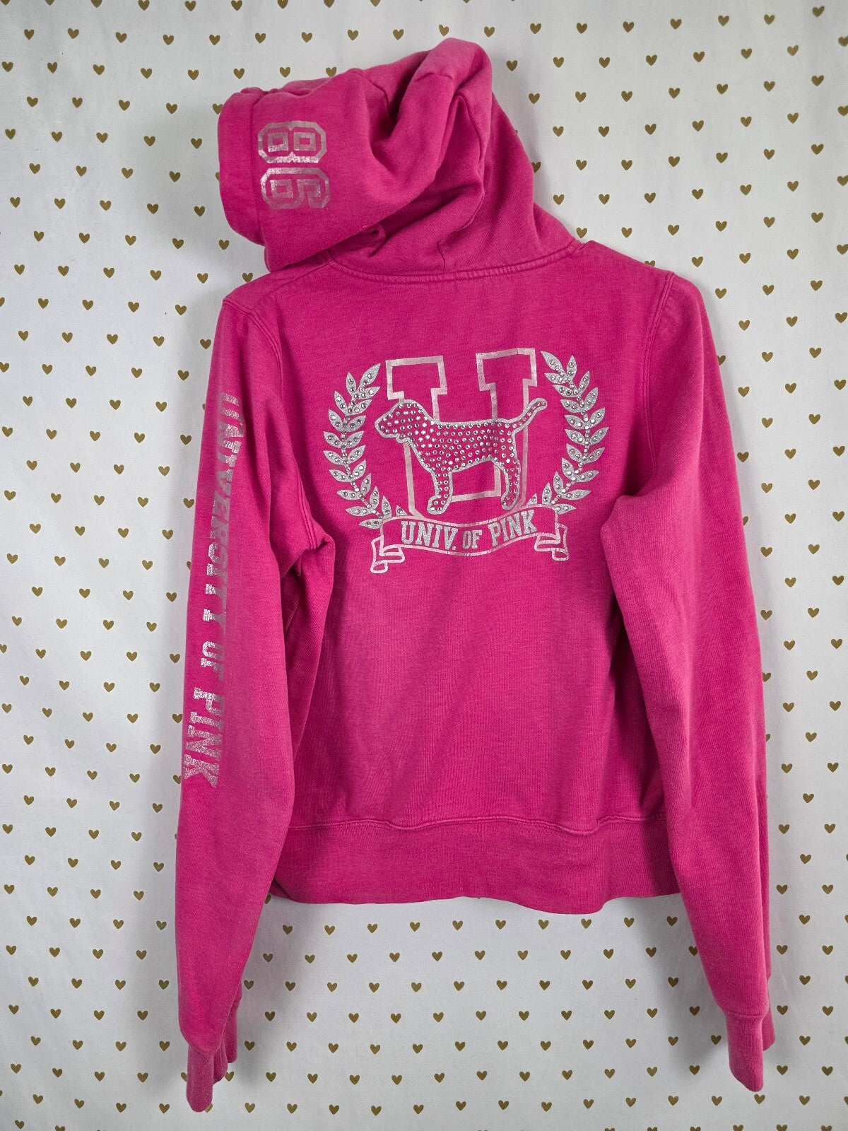 Vintage VS PINK My Favorite Sweats Hoodie L University 86 Rhinestone Dog BLING