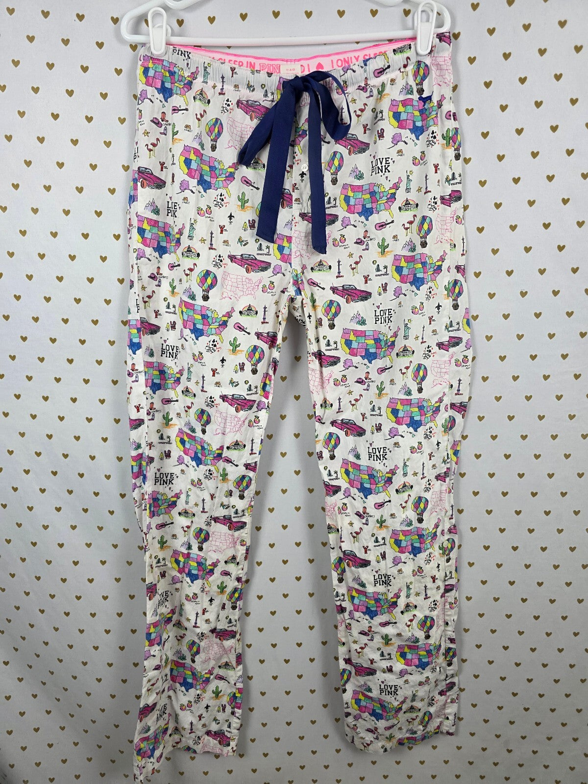 Victoria’s Secret PINK Love PINK USA Map Travel Pajama Pants S HTF
