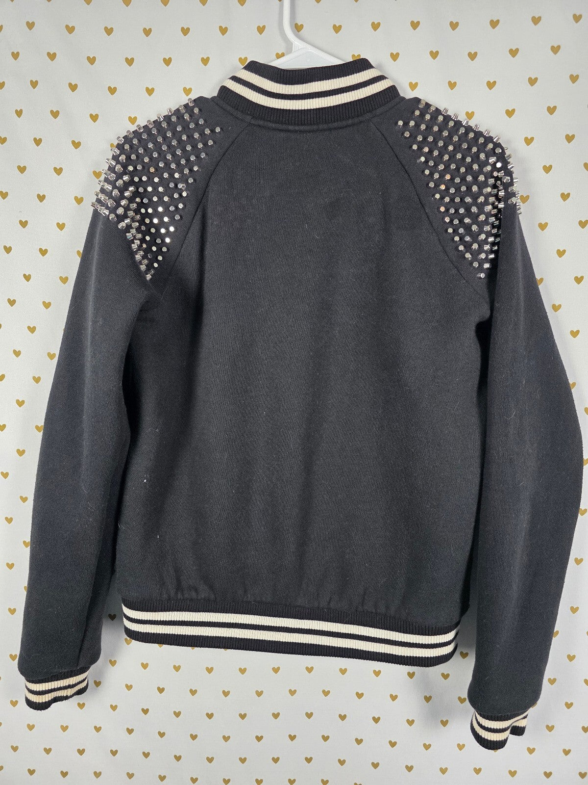 Victoria's Secret PINK Studded Spike Varsity Bomber Jacket Black Glam Rock y2k