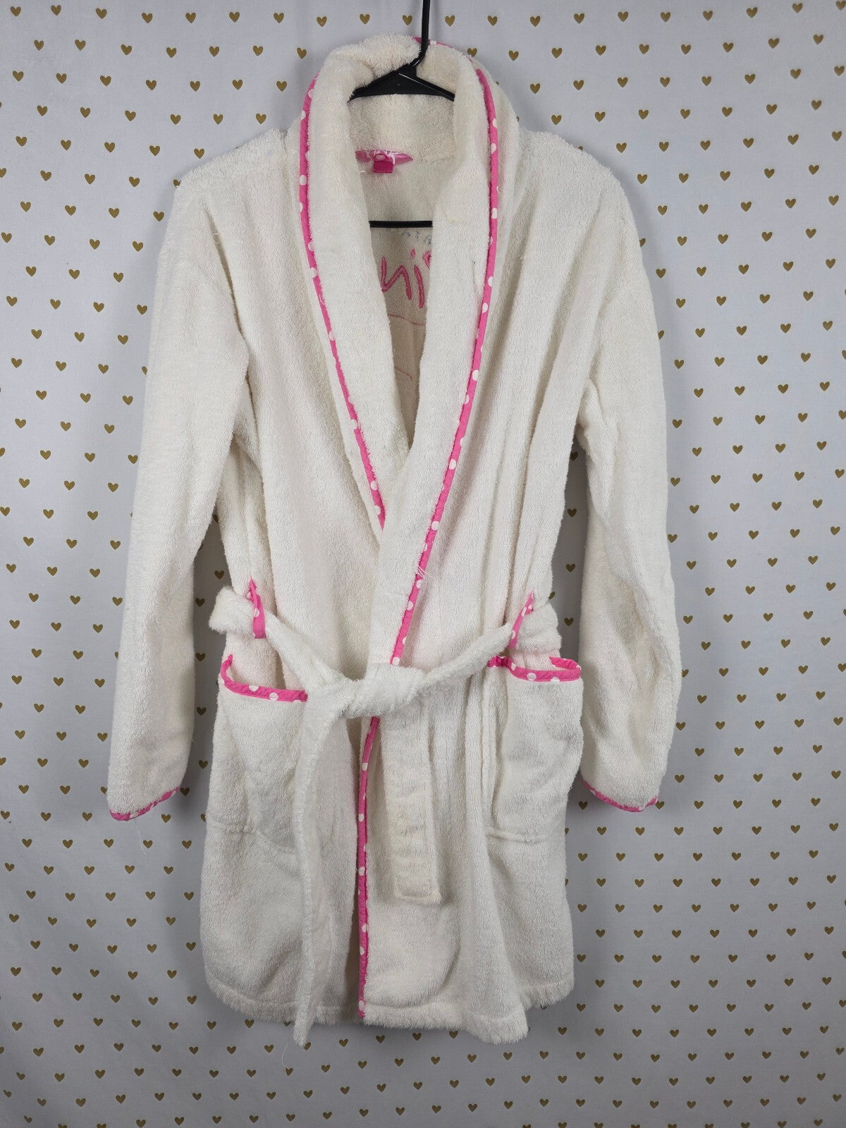 Victoria's Secret PINK Plush Terry Robe White Pink Polka Dot Dog XS/S 2004