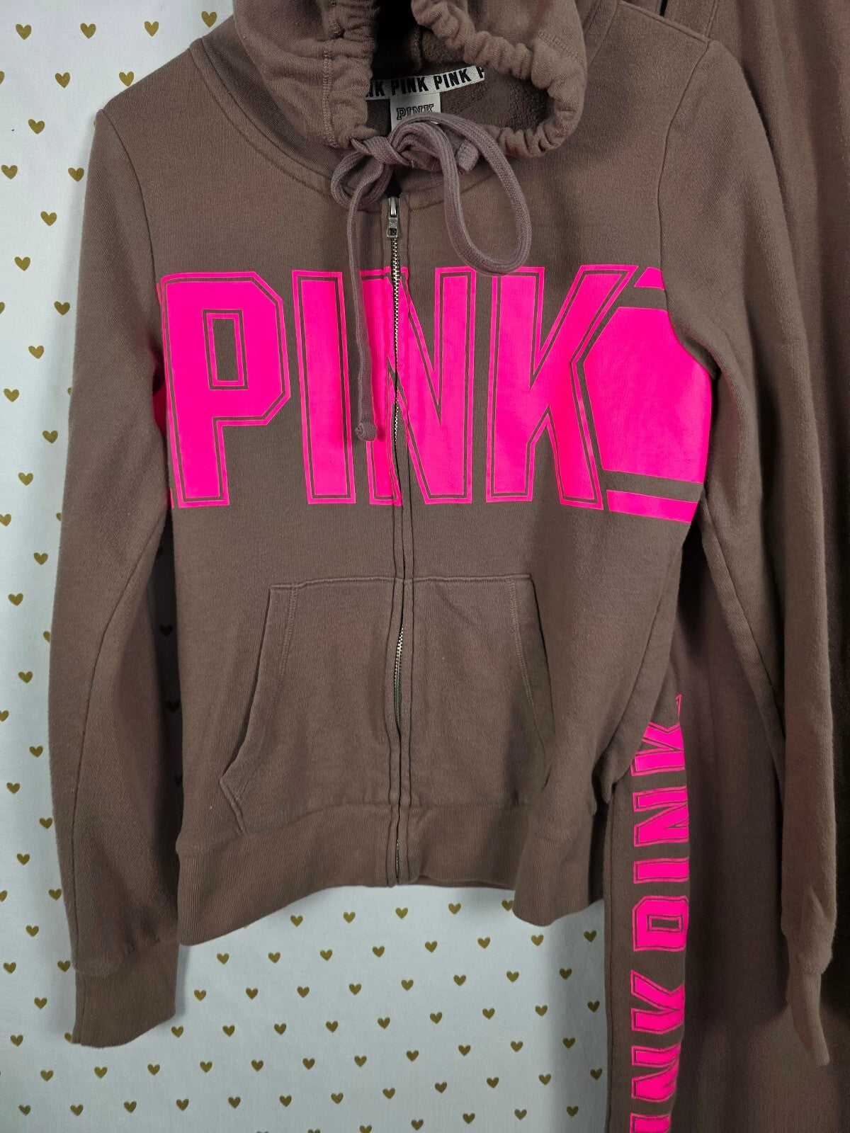 Victorias Secret Pink Brown Logo Boyfriend Diaper Butt Sweats Hoodie SET medium
