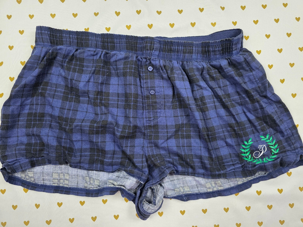 Victorias Secret PINK  Blue Plaid LARGE Sleep Shorts Boxers Pajama Bottoms