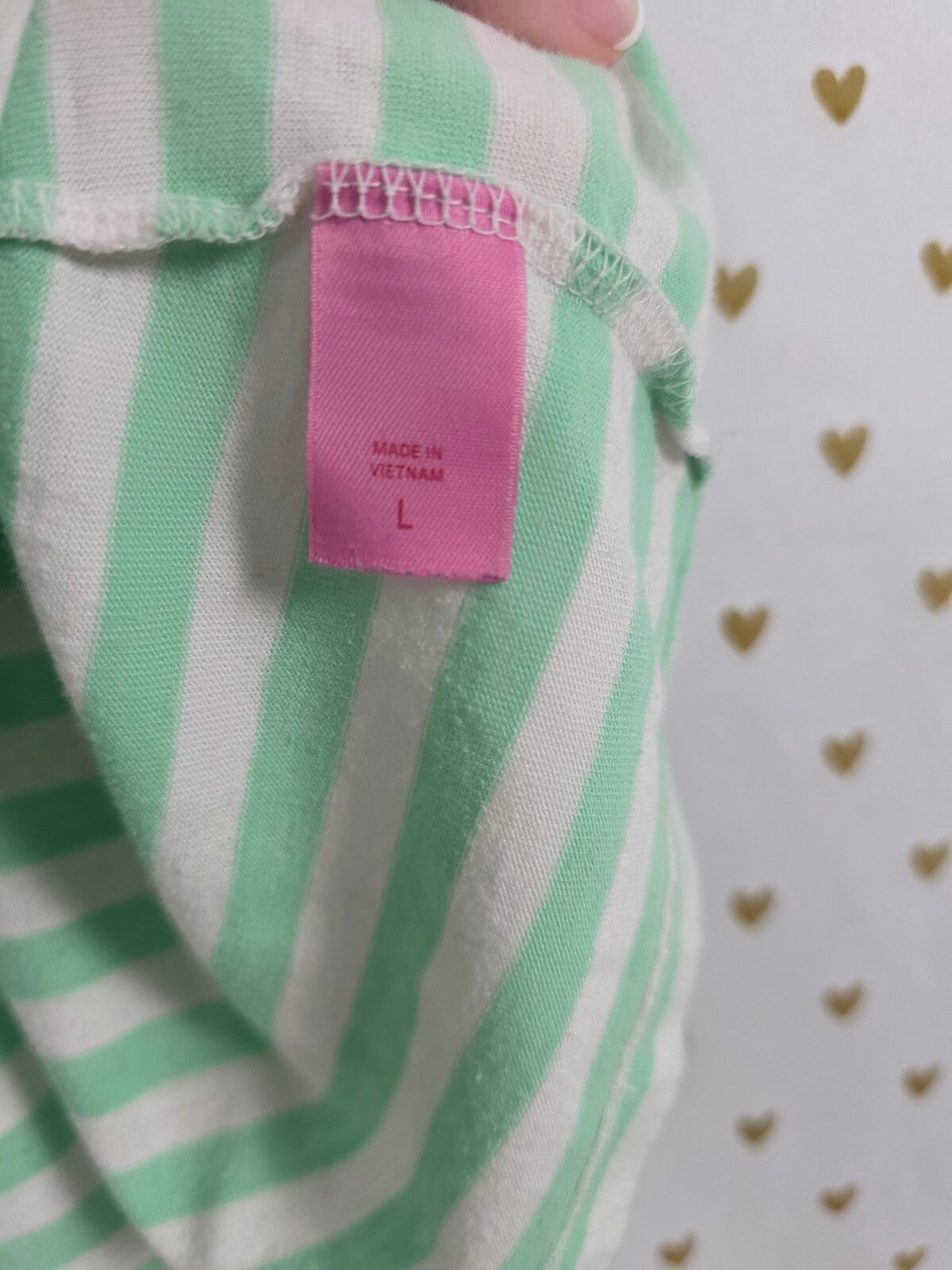 Victoria's Secret PINK 86 Dog Tee Large Mint Striped Rainbow Graphic Vintage