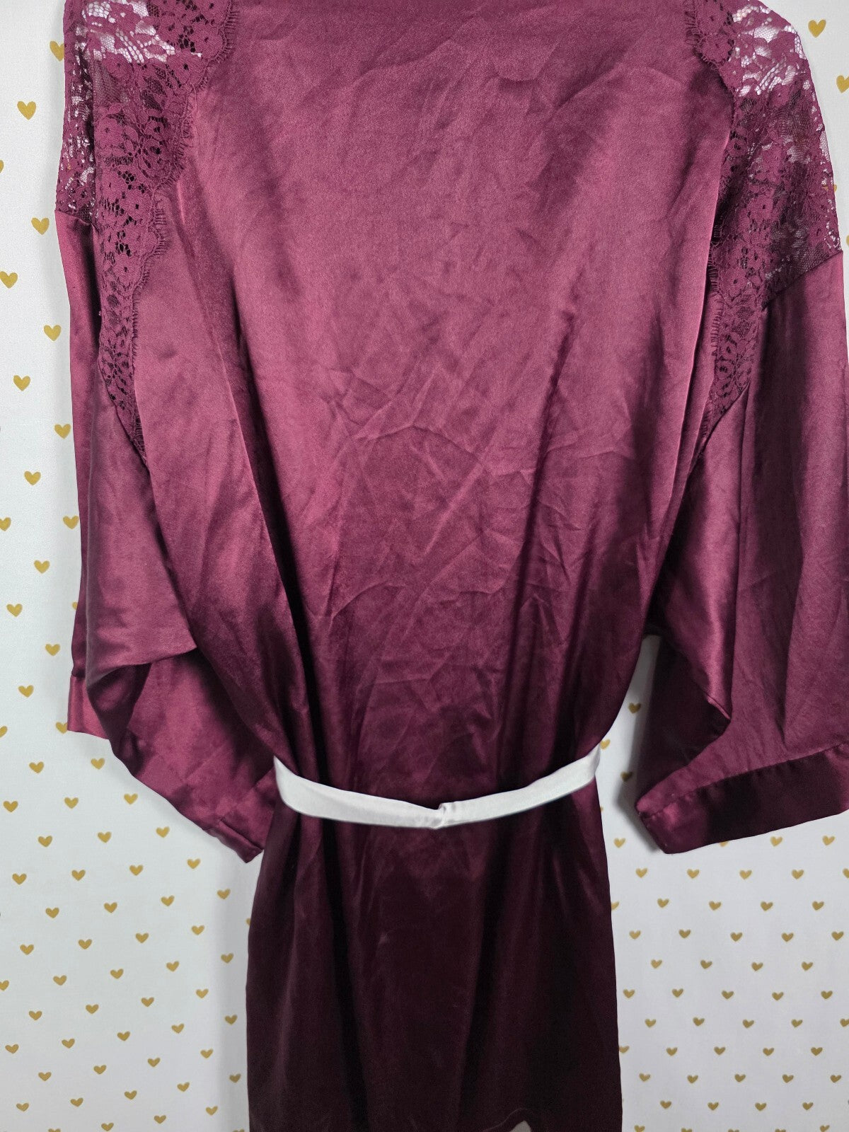 Victorias Secret Satin Silky Robe maroon Lounge Lace accent MEDIUM LARGE