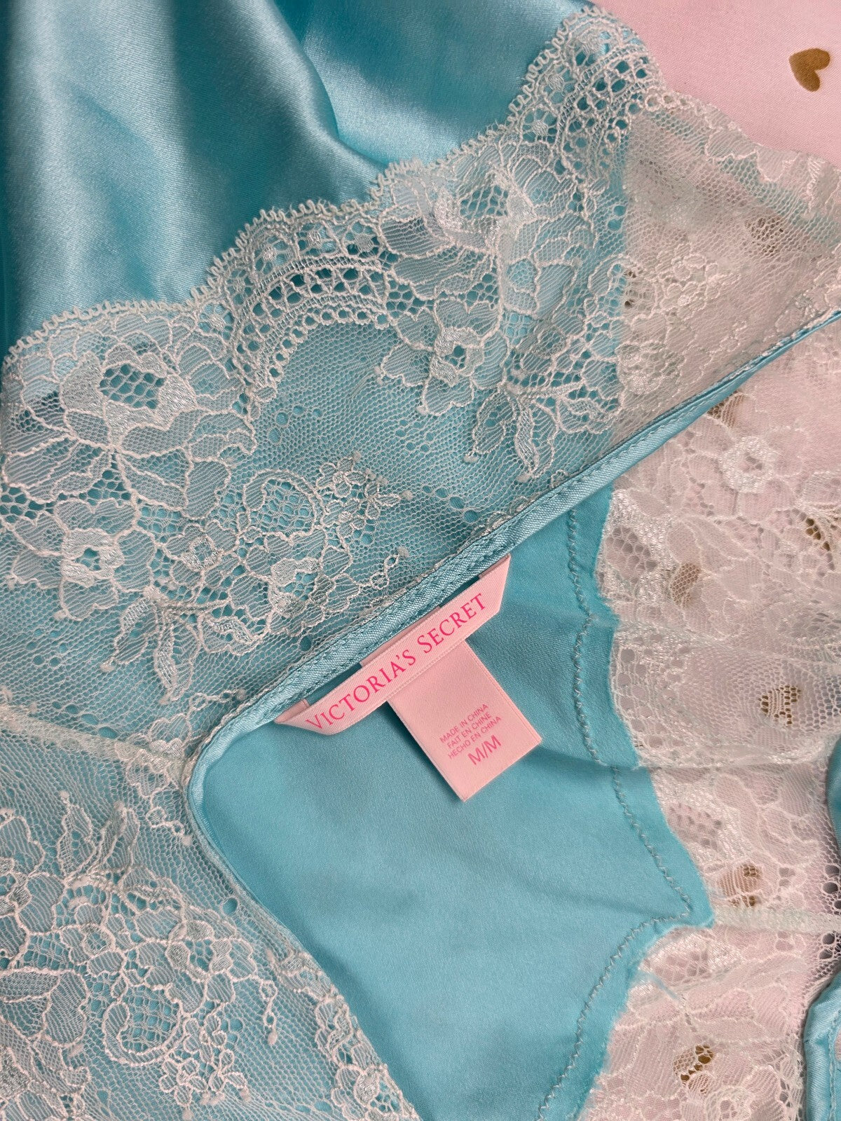 Victorias Secret Blue Stain Lace Slip Dress Nightie Lingerie MEDIUM