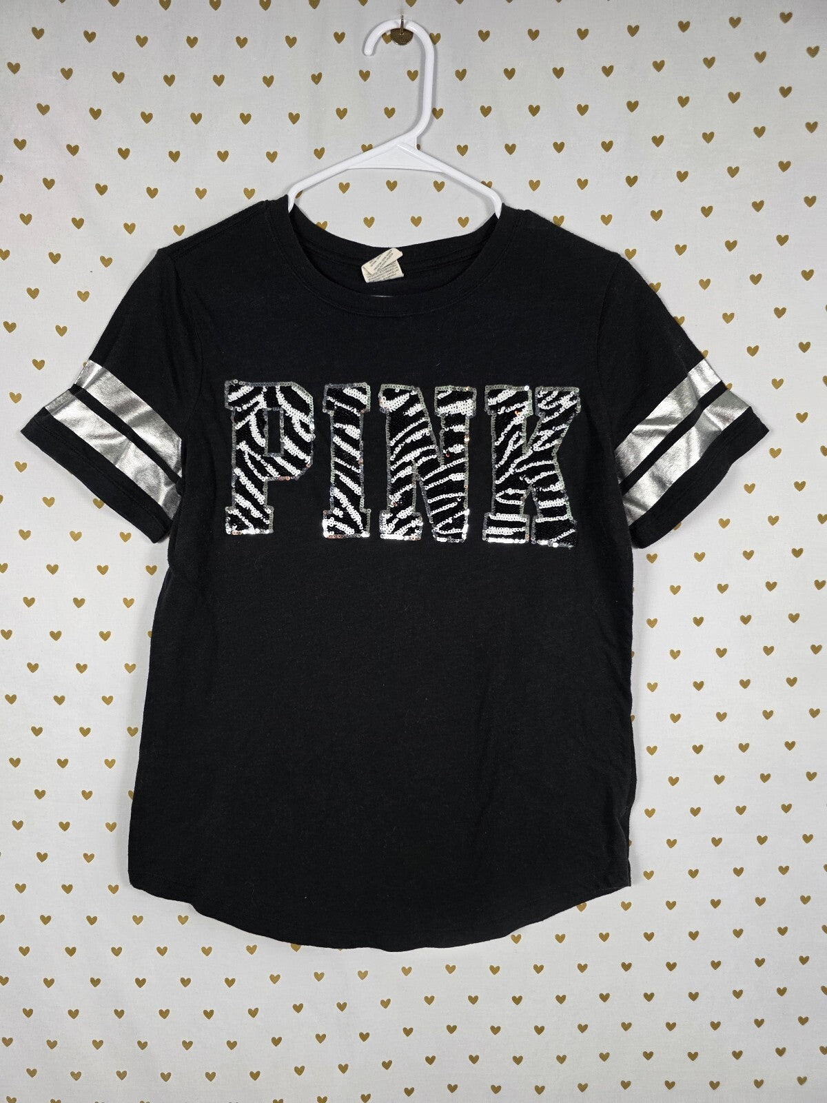 Victorias Secret PINK Zebra Bling Sequined Tee shirt MEDIUM