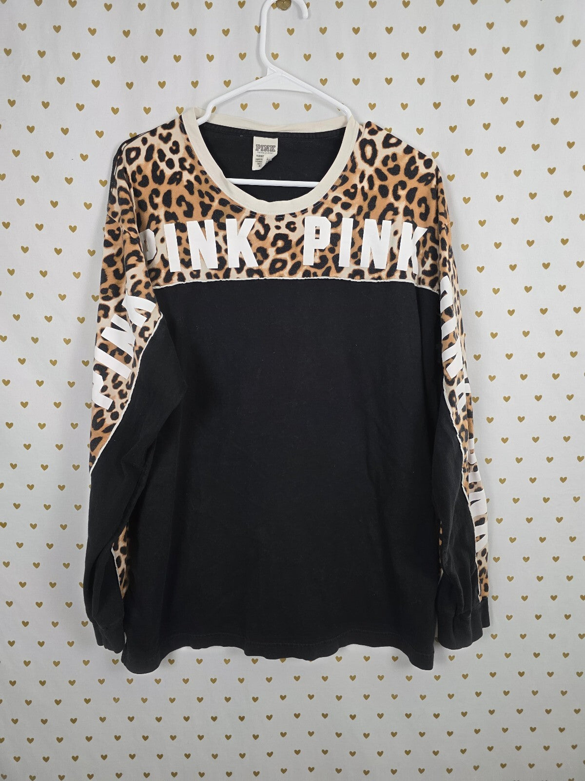 Victorias Secret PINK Leopard Cheetah Logo Long Sleeve Tee Shirt XL