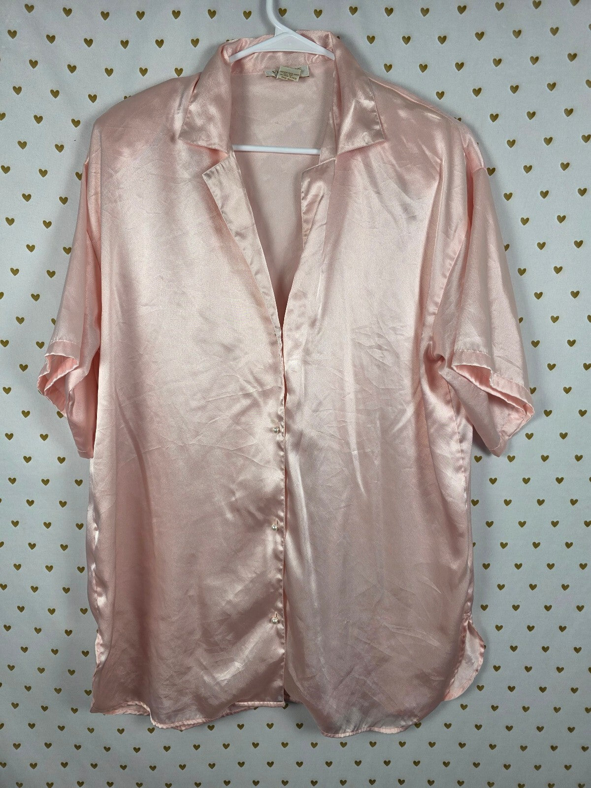 Vintage Victoria’s Secret Gold Label Pink Satin Sleep Shirt Pearl Buttons M