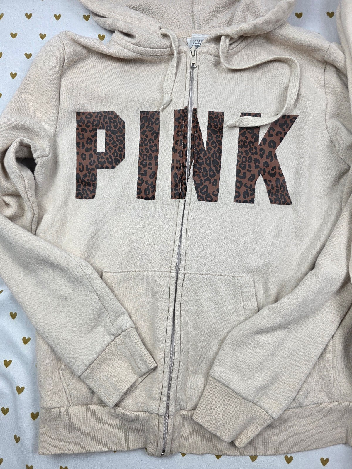 Victorias Secret Pink Leopard Cheetah Full zip Sweats SET Small 2pc Sweatpants