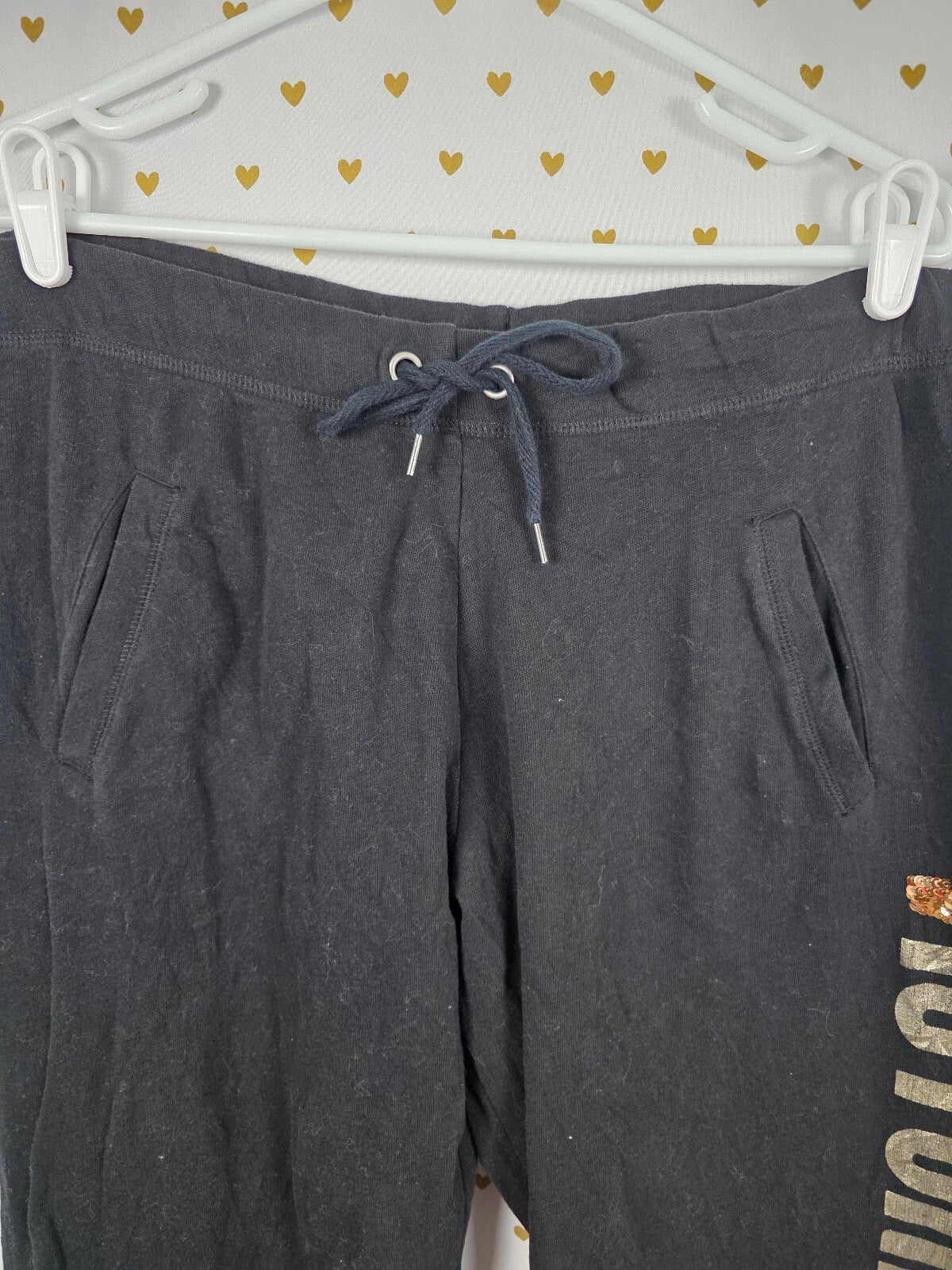 Victorias Secret BLING Logo Sweats Medium Gold Sweatpants Flare Black
