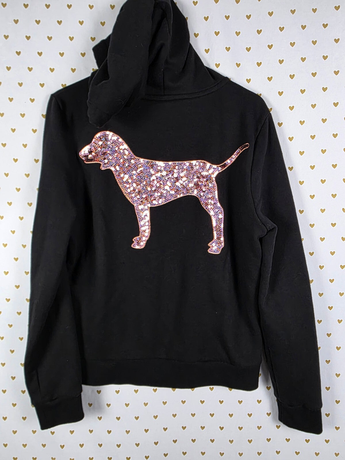 Victorias Secret Pink Full Zip Dog Bling Sequined Rose Gold Large Hoodie Jacket