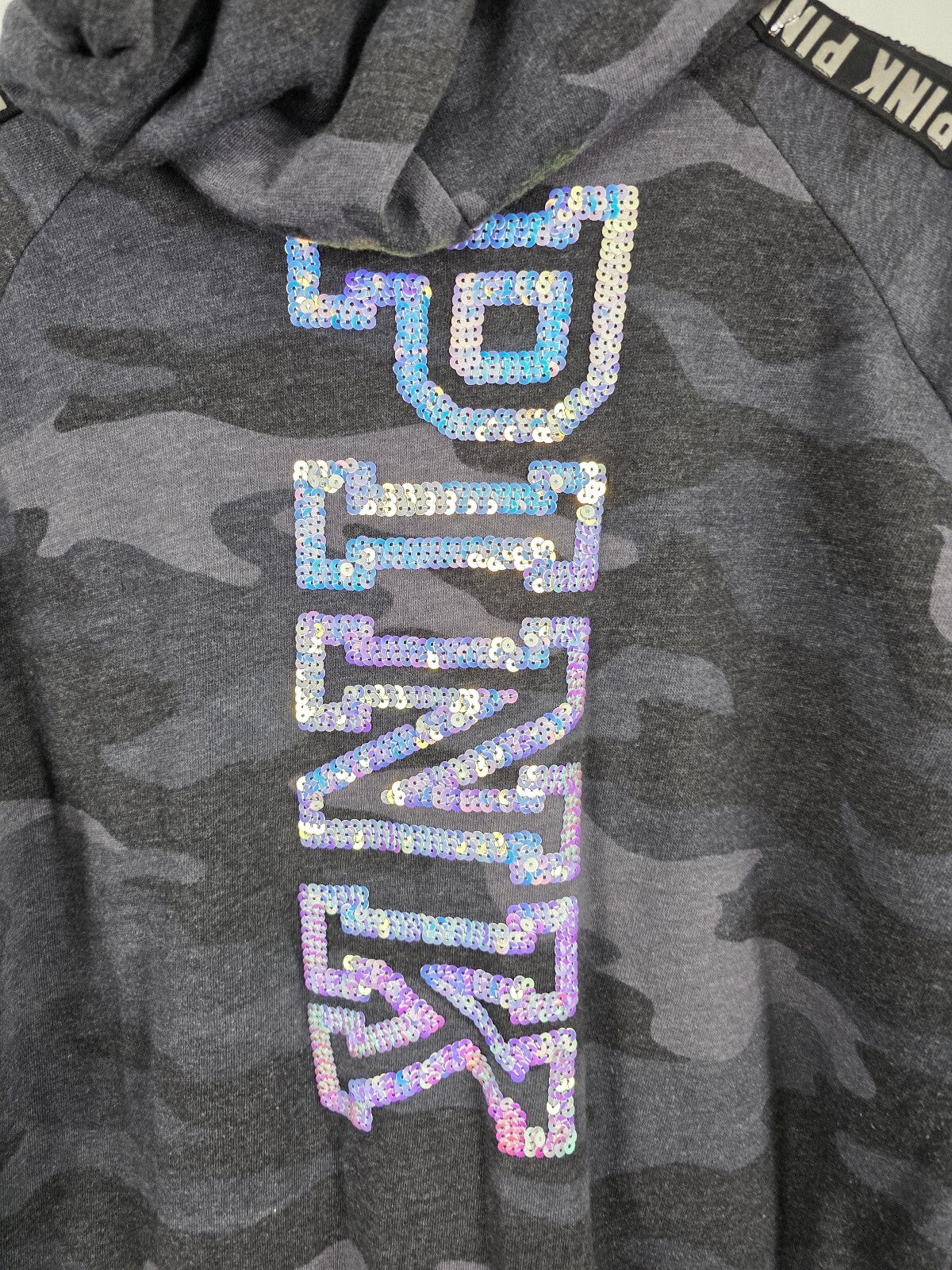 Victorias Secret Pink Mermaid Bling Sequined Camo Hoodie Jacket XL
