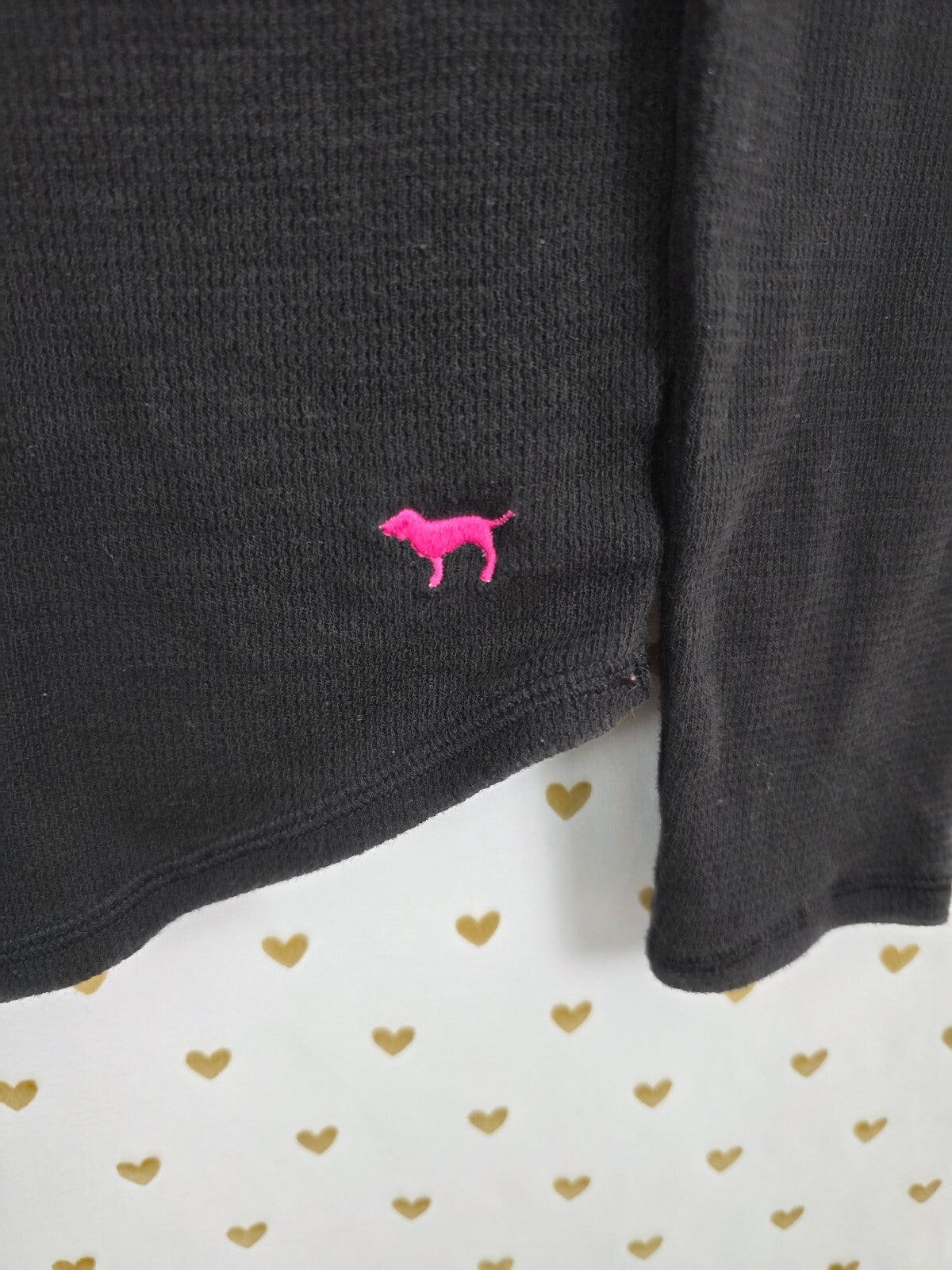 Victoria’s Secret PINK LOVE PINK Sequin Thermal Henley Top L Black Y2K
