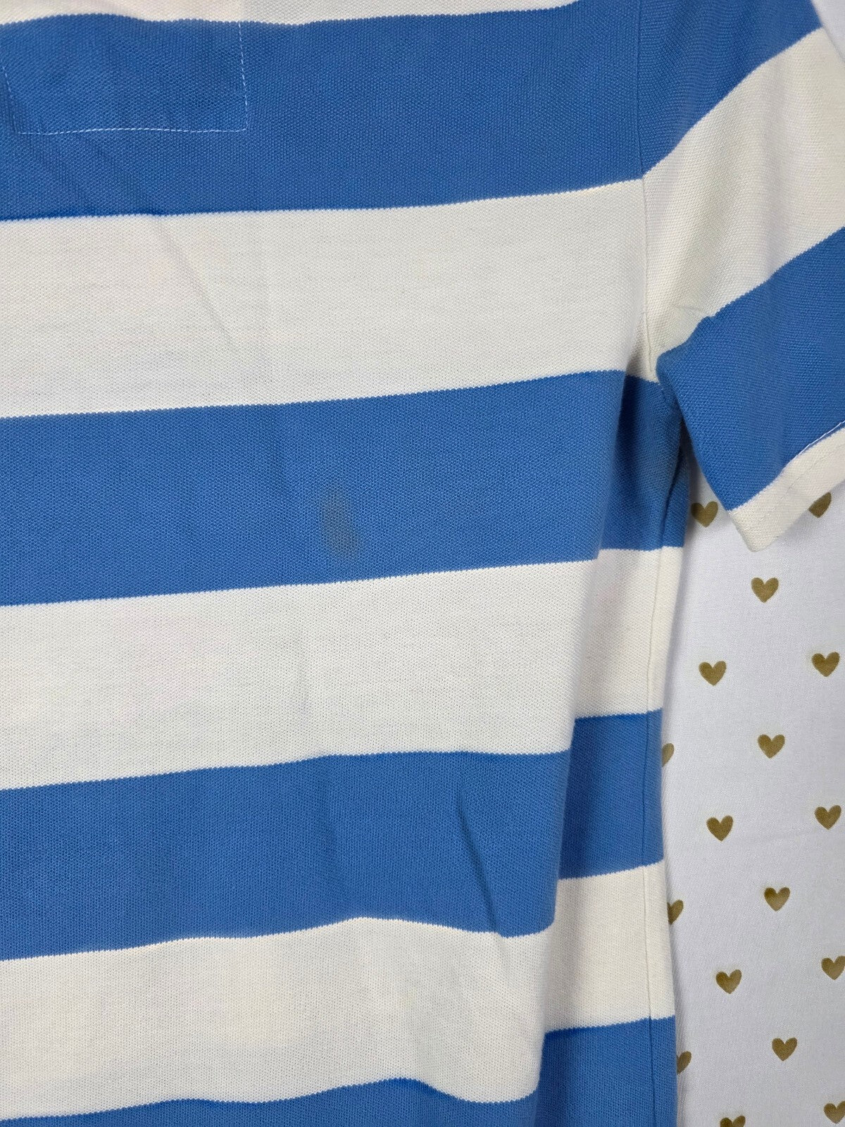 Victoria's Secret PINK Polo Shirt M Blue White Stripe Crest Gold Dog Preppy
