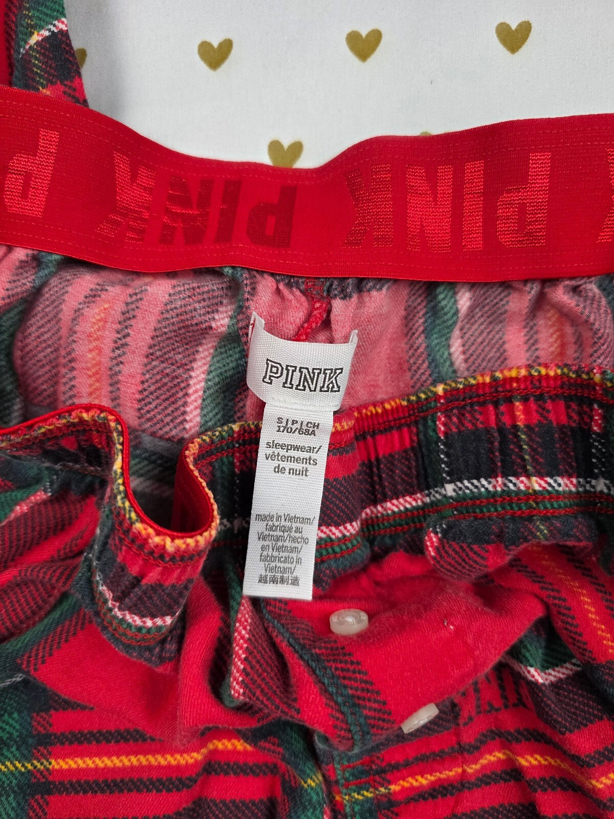 Victorias Secret Pink Plaid Logo BUtt Sleep Pants Pajama PJ Bottoms Sm