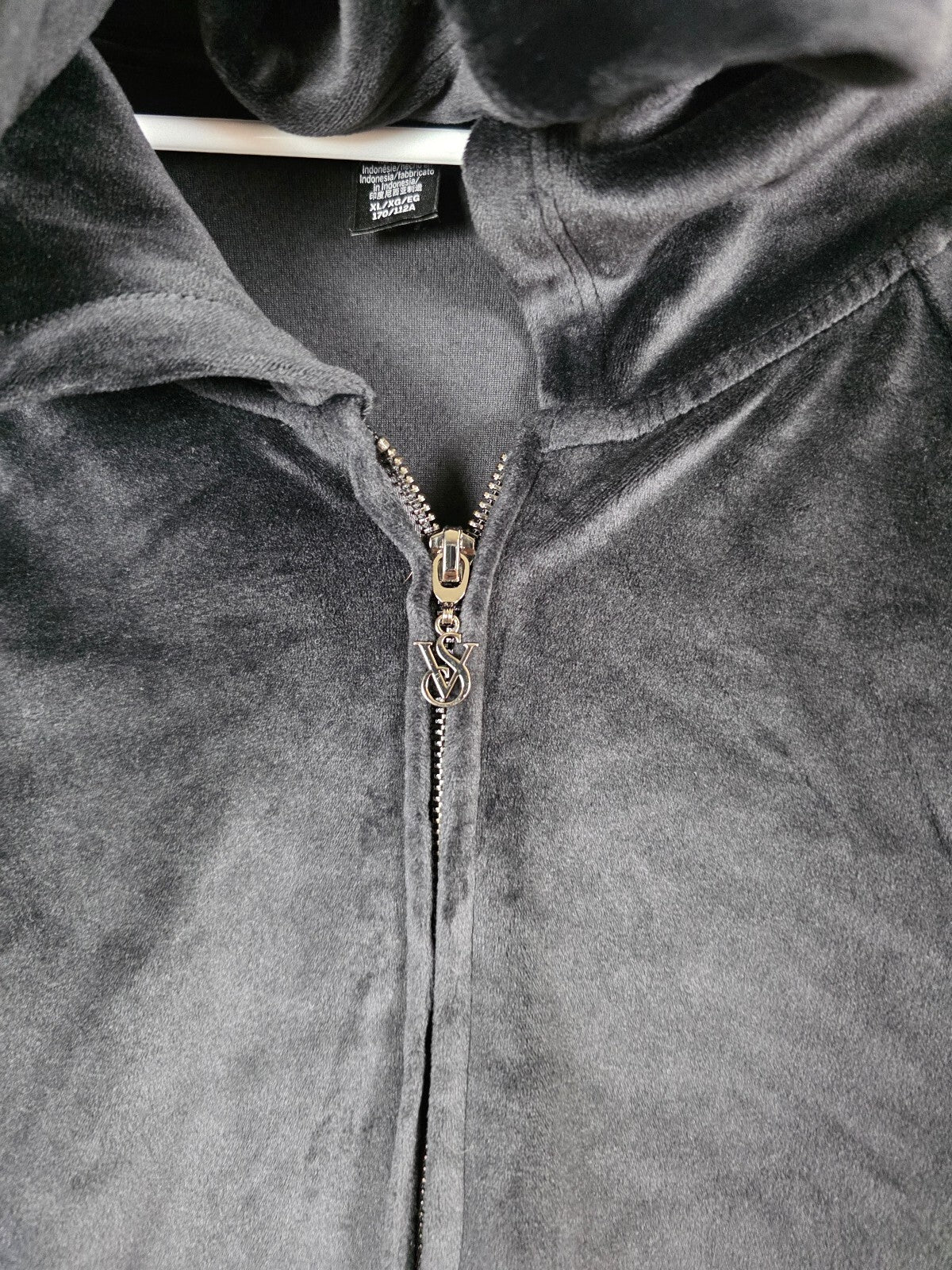 Victorias Secret Black Velour On Point Full Zip Hoodie Jacket Sweats XL