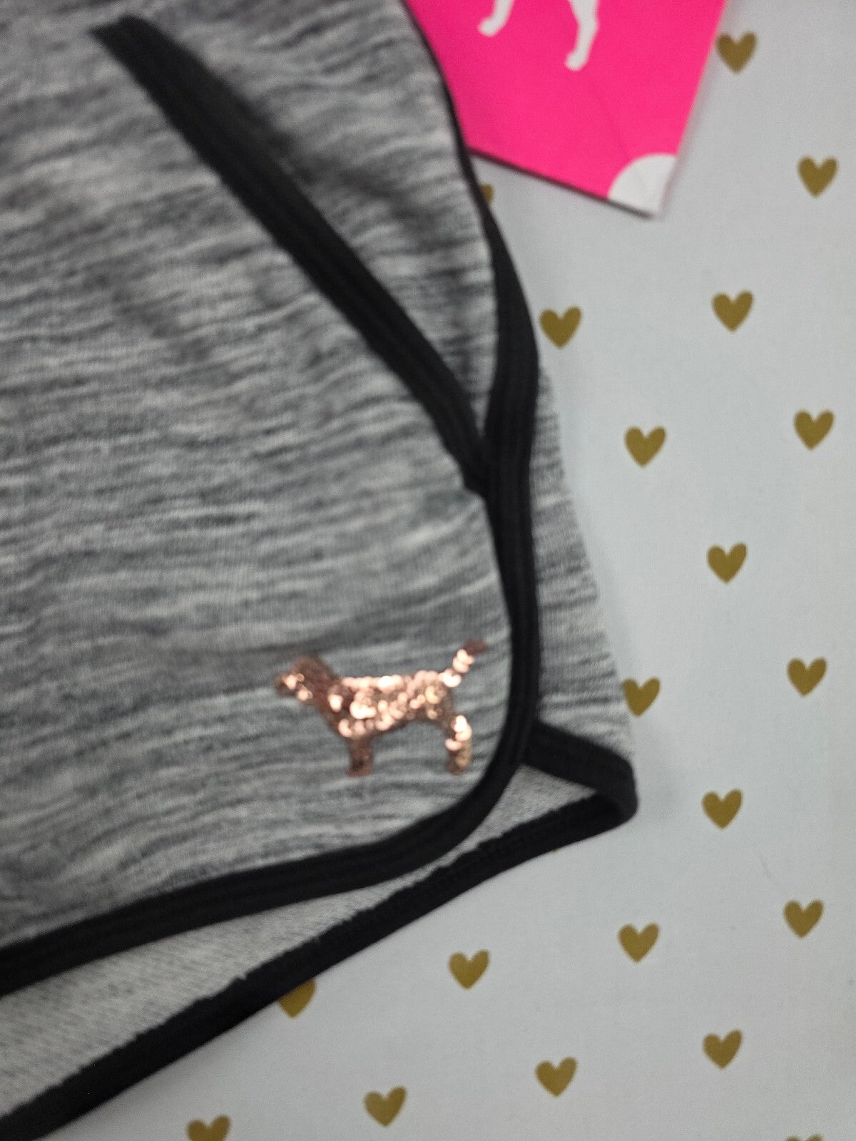Victorias Secret PINK Gold Bling Sweats Sweatshorts Shorts Grey Sequined Large