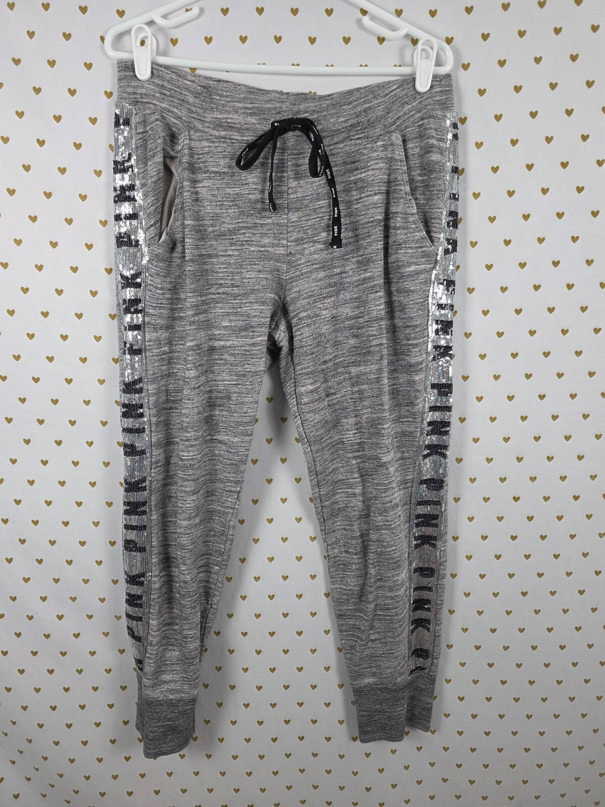 Victorias Secret PINK Grey Bling Sequined Sweats Sweatpants LARGE