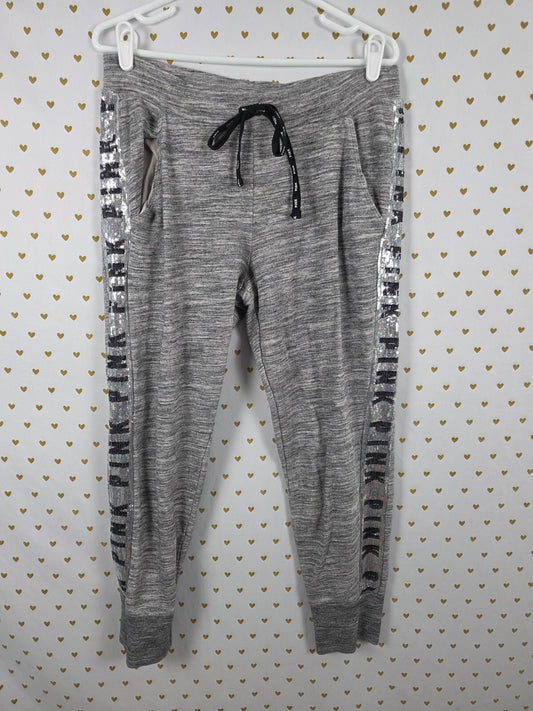 Victorias Secret PINK Grey Bling Sequined Sweats Sweatpants LARGE