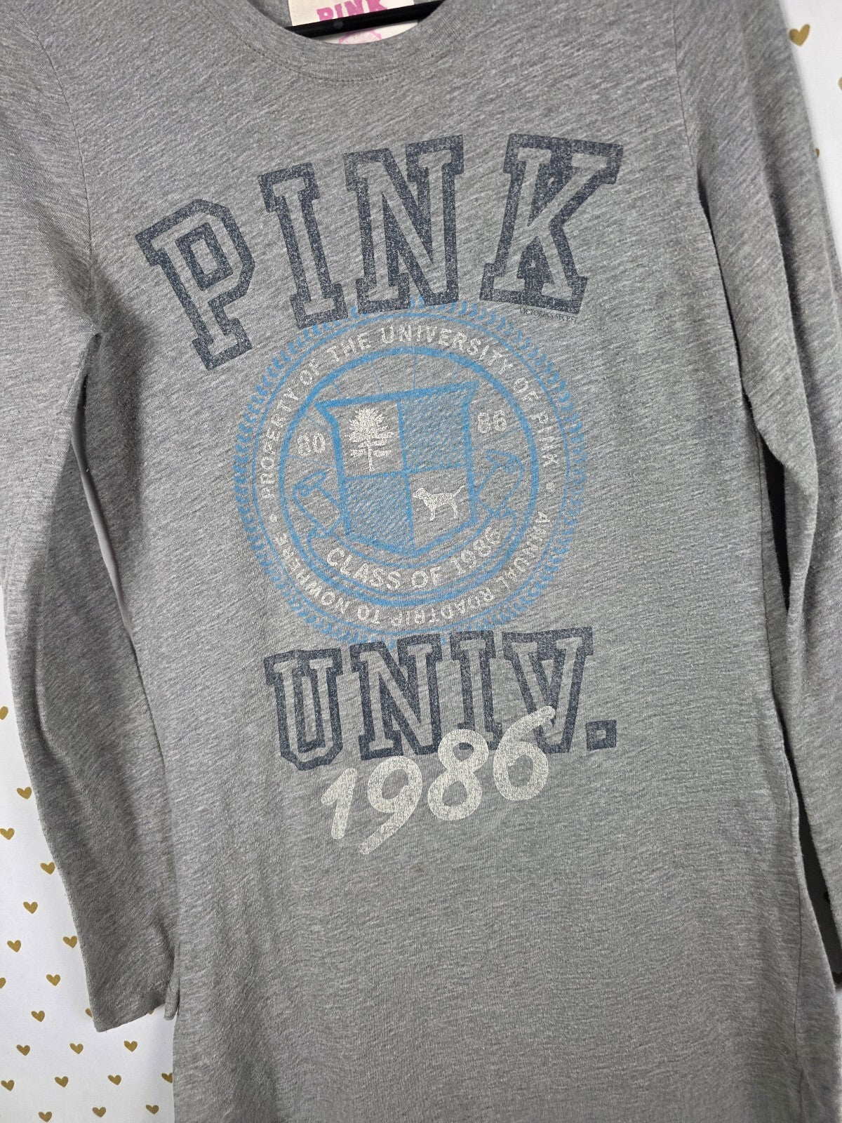 Victorias Secret PINK Vintage University Long Sleeve Nightgown Sleep Shirt MED