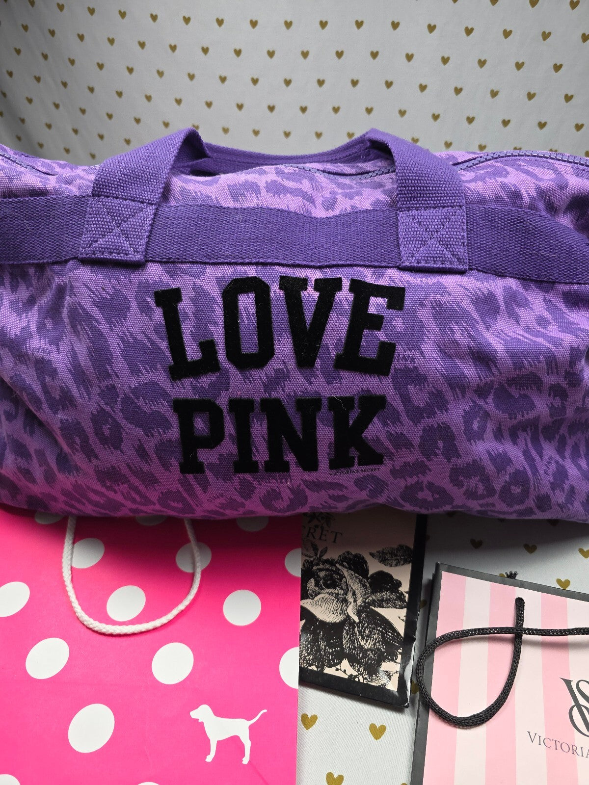 Victoria's Secret PINK Leopard Cheetah LOVE PINK Canvas Duffle Weekender Bag