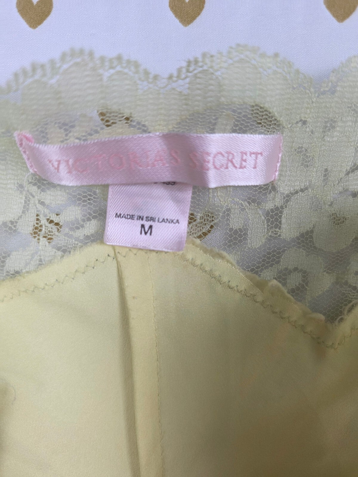 Victorias Secret Vintage Medium Yellow Lace Lined SLIP DRESS '05 Satin Silky