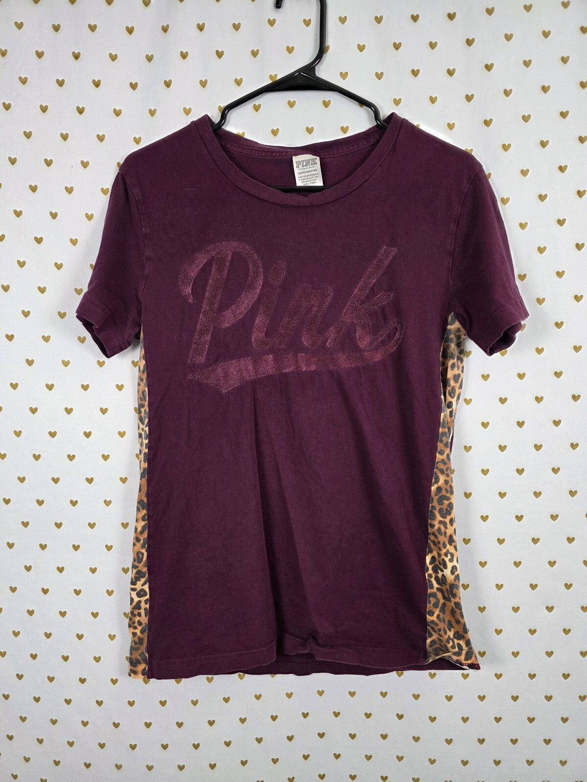 Victorias Secret PINK Maroon Leopard Cheetah Logo Tee shirt XS