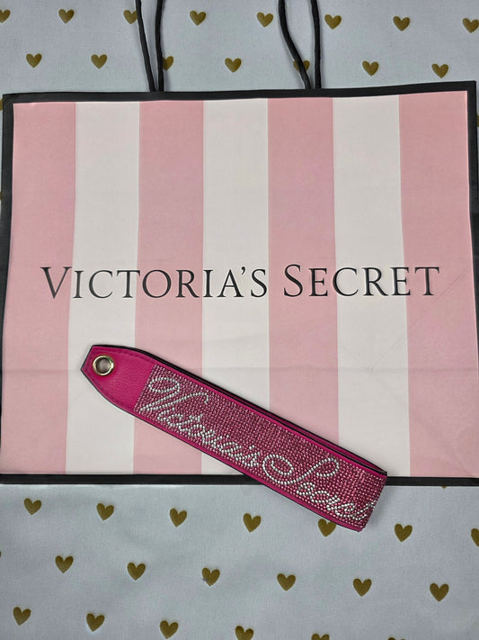 Victoria Secret BLING wristlet strap keychain Logo Studded Handle Rhinestone