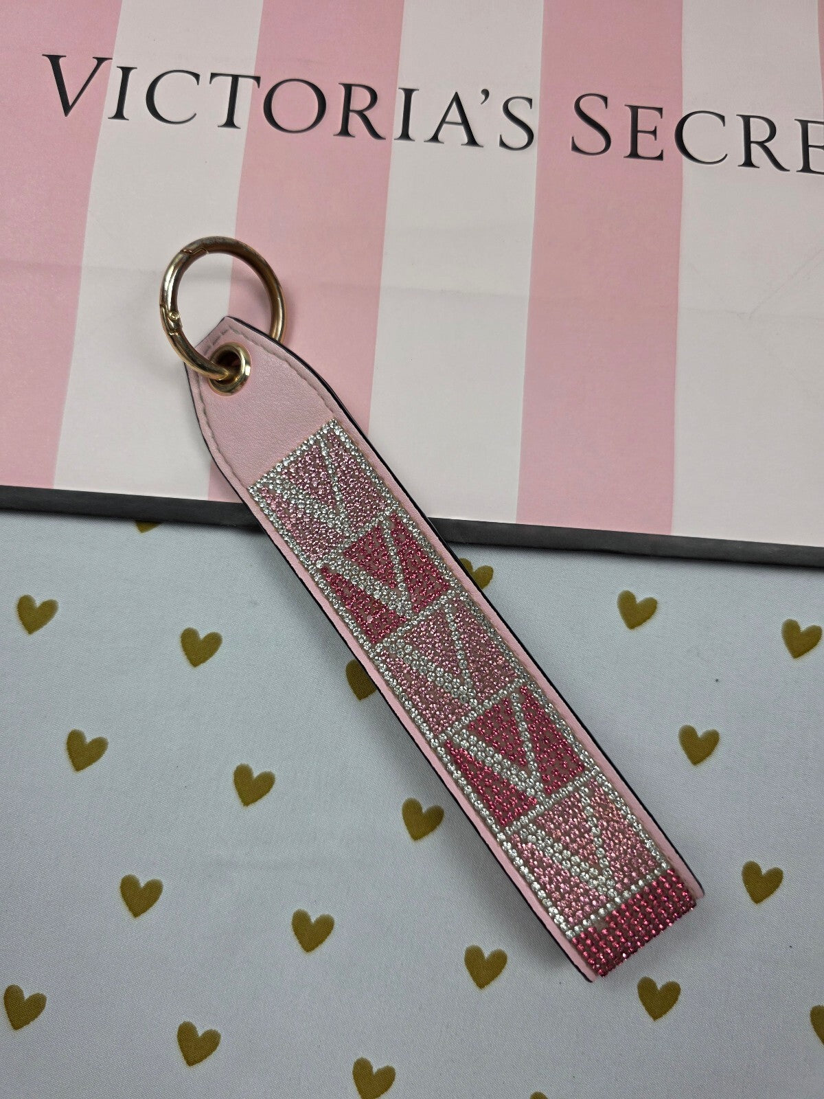 Victoria Secret BLING wristlet strap keychain Handle Rhinestone Logo Studded
