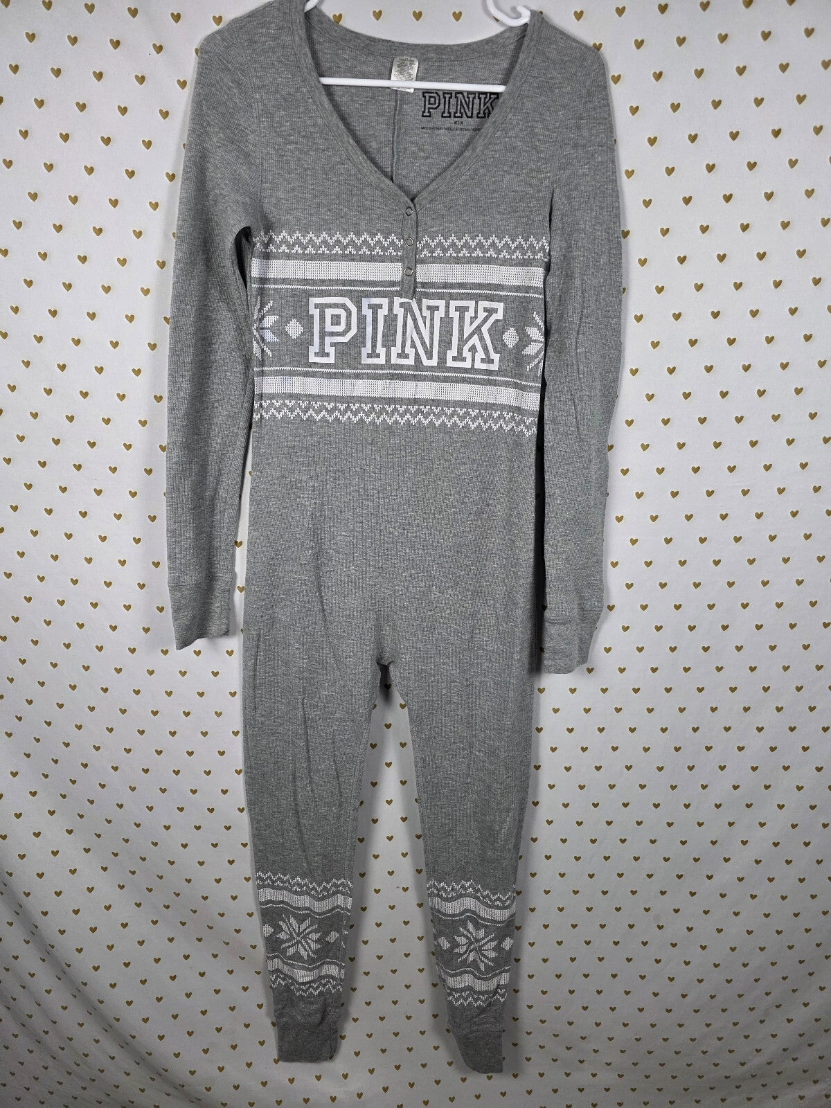 Victoria's Secret PINK Long Jane Thermal M Fair Isle Drop Seat Pajamas
