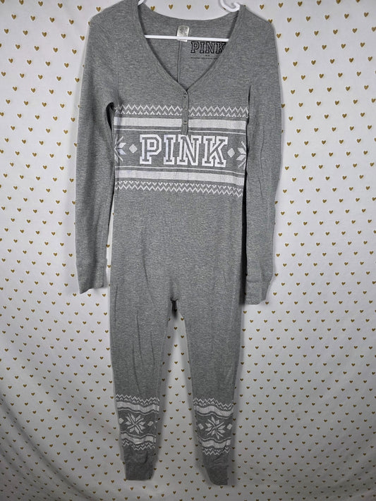 Victoria's Secret PINK Long Jane Thermal M Fair Isle Drop Seat Pajamas