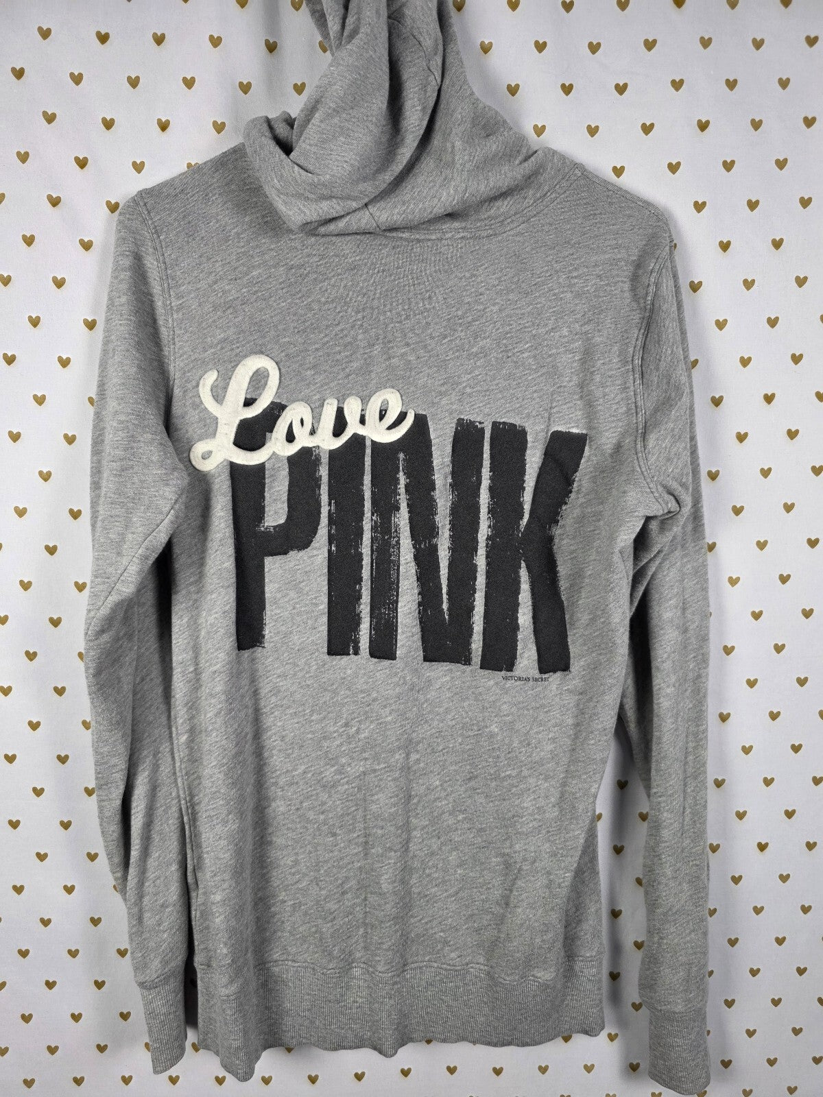 Victorias Secret Pink Embroidered Vintage Y2k Full zip Grey Hoodie Sweater S