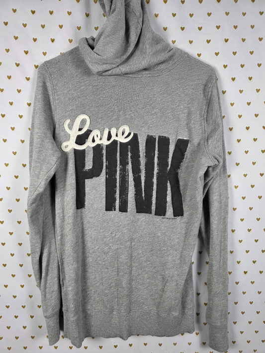 Victorias Secret Pink Embroidered Vintage Y2k Full zip Grey Hoodie Sweater S