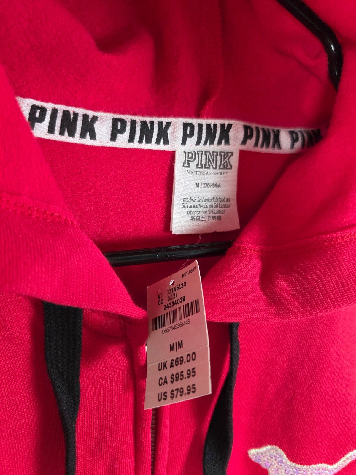 Victorias Secret Pink Red MERMAID Bling SET NEW Full Zip Hoodie Sweats MEDIUM