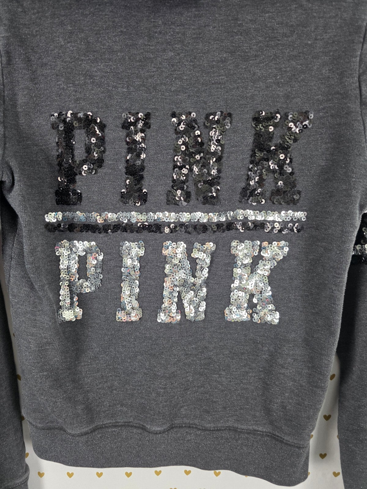 Victorias Secret Pink Small Grey Bling Logo Hoodie Jacket Sequined