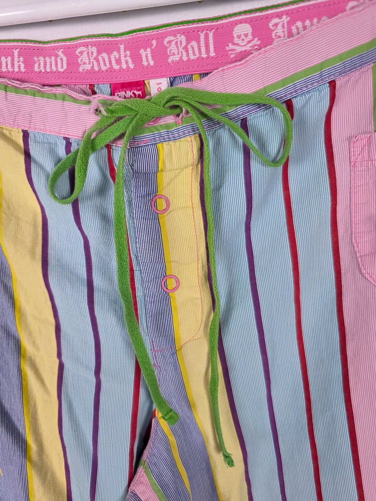 Victoria's Secret PINK Vintage Pink & Rock n' Roll Stripe Pajama Pants Large Y2K