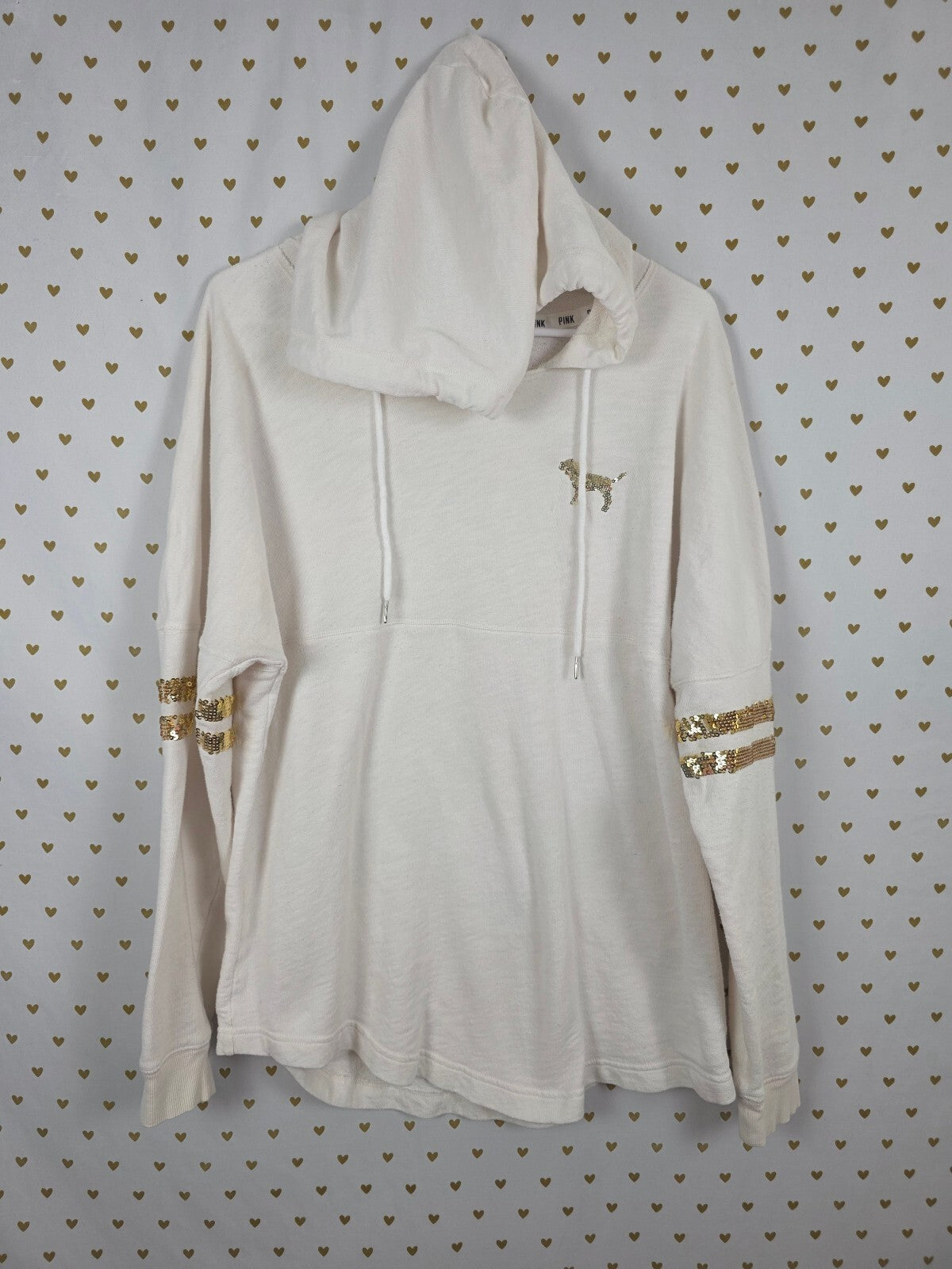 Victorias Secret Pink Gradient Bling Hoodie Sweater Pullover Sequined Large
