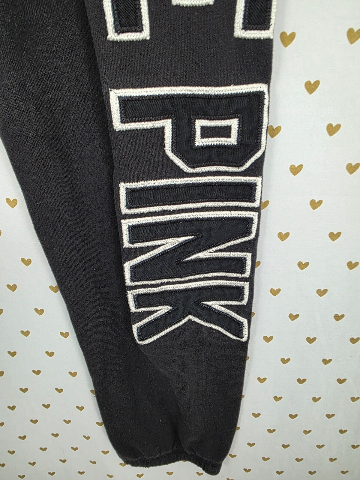 Victorias Secret PINK Embroidered Love Logo Sweats Sweatpants Black XS