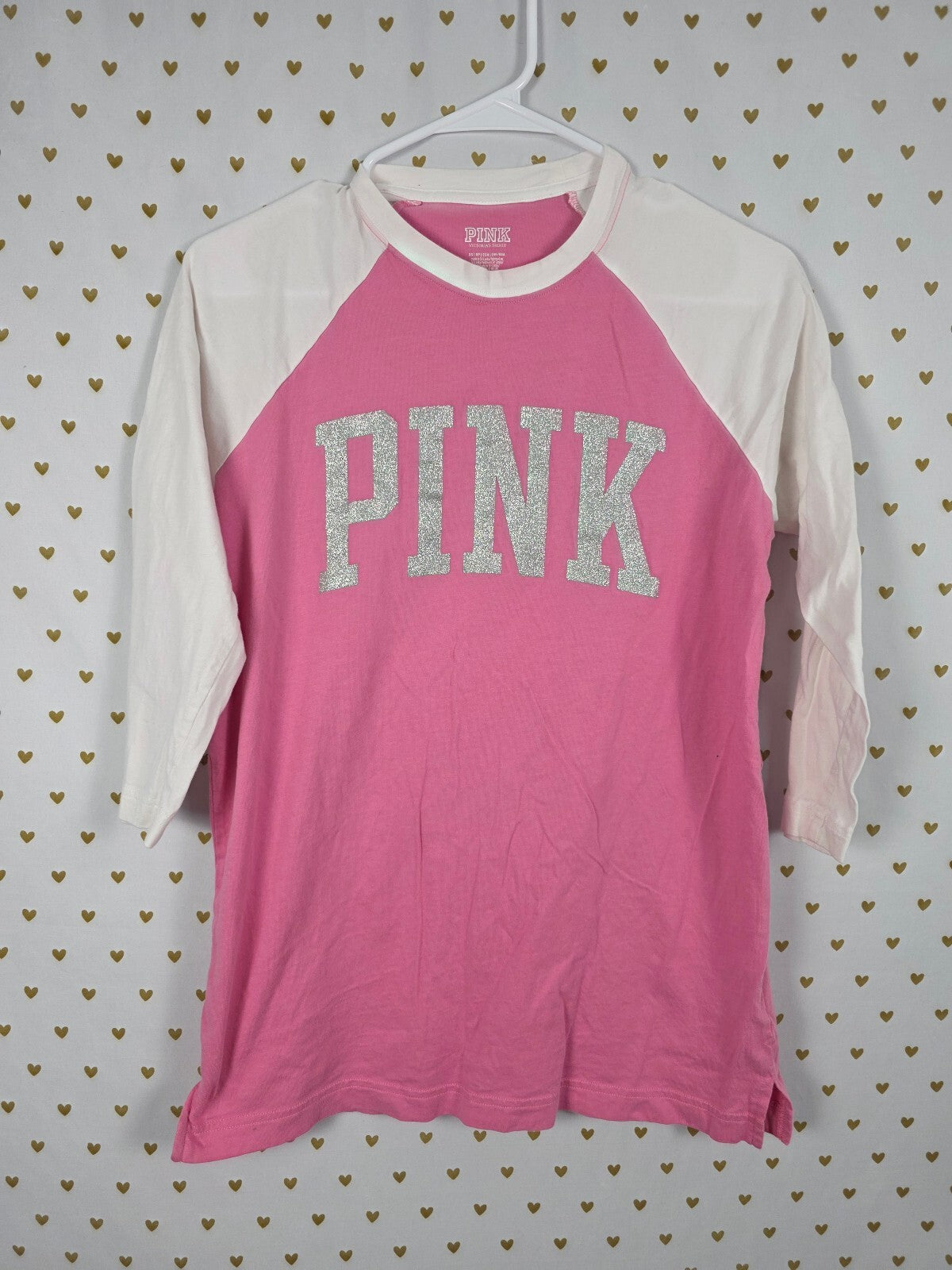 Victorias Secret PINK Raglan Bling Glitter Logo Tee shirt XS