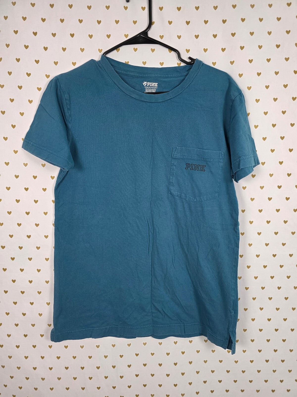 Victorias Secret PINK Teal Dog Logo Pocket Tee shirt XS