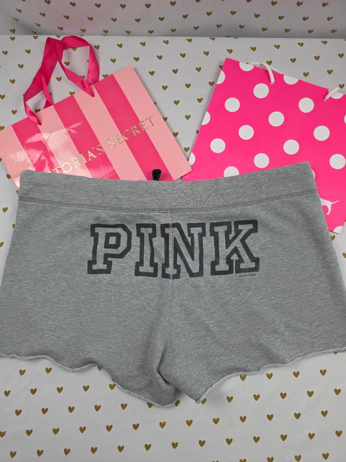 Victorias Secret PINK vintage Crest Logo Butt Sweat Shorts Large XL Grey Y2K