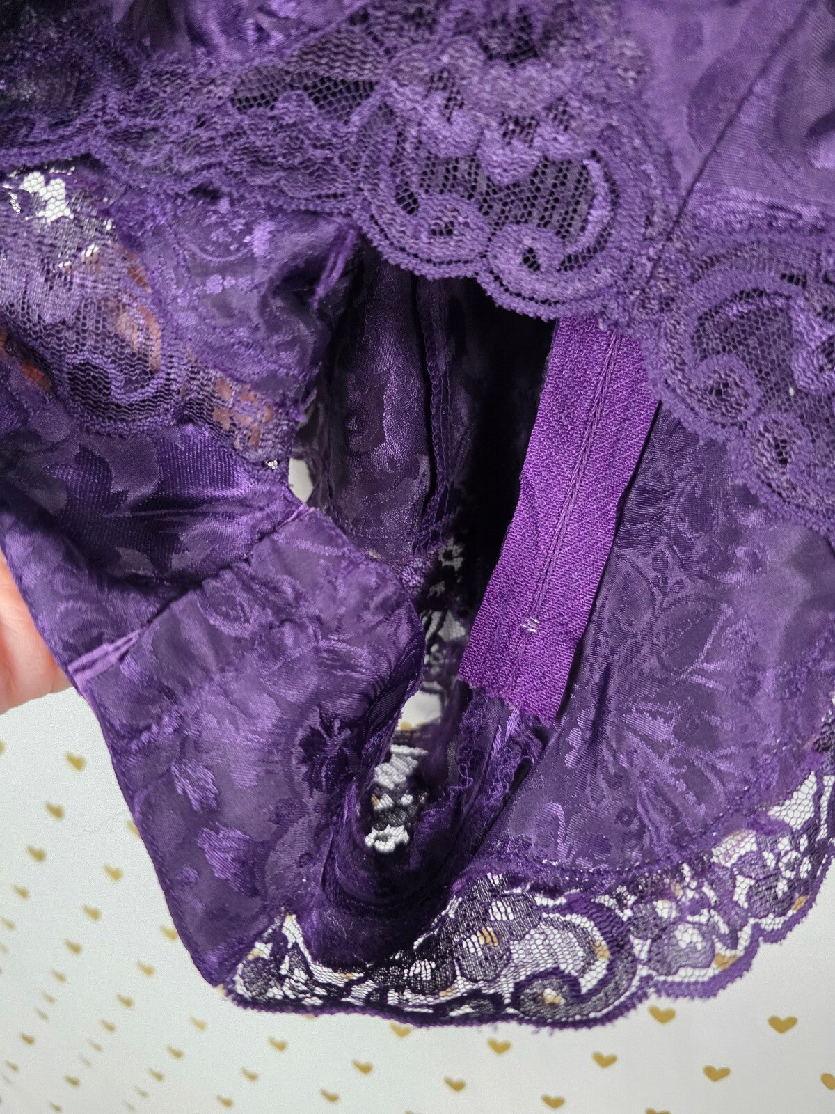 Vintage Victoria's Secret Gold Label Purple Jacquard Teddy Bodysuit S Bows