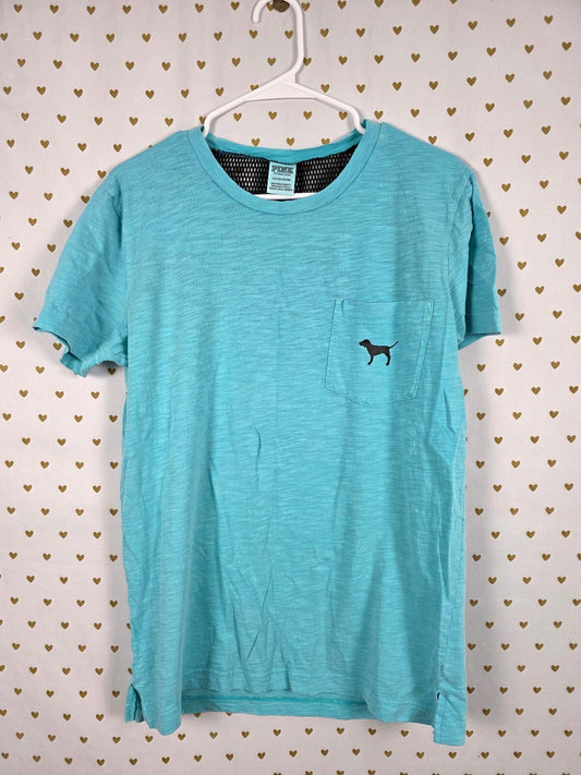 Victorias Secret PINK Mesh Back Pocket Tee shirt BLUE SMALL