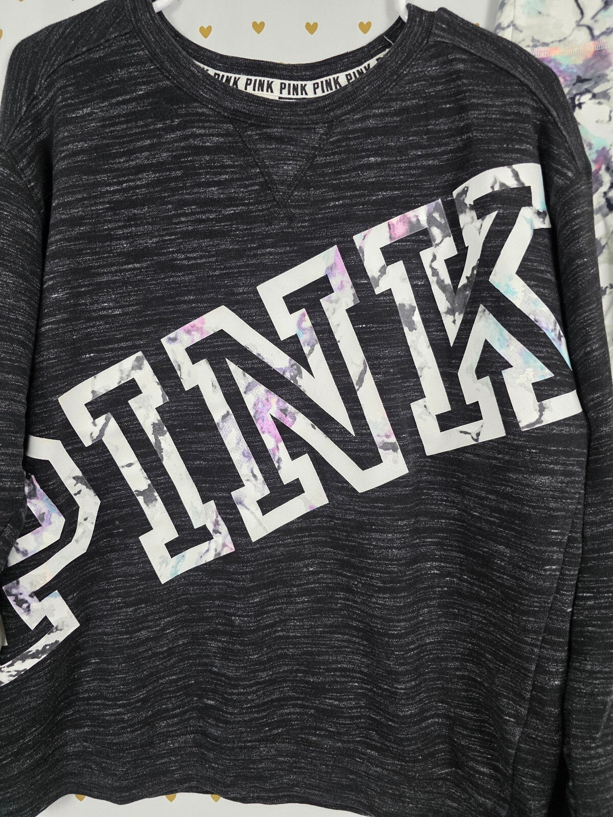 Victorias Secret Pink marbled logo sweater Set yoga pants Medium Outfit