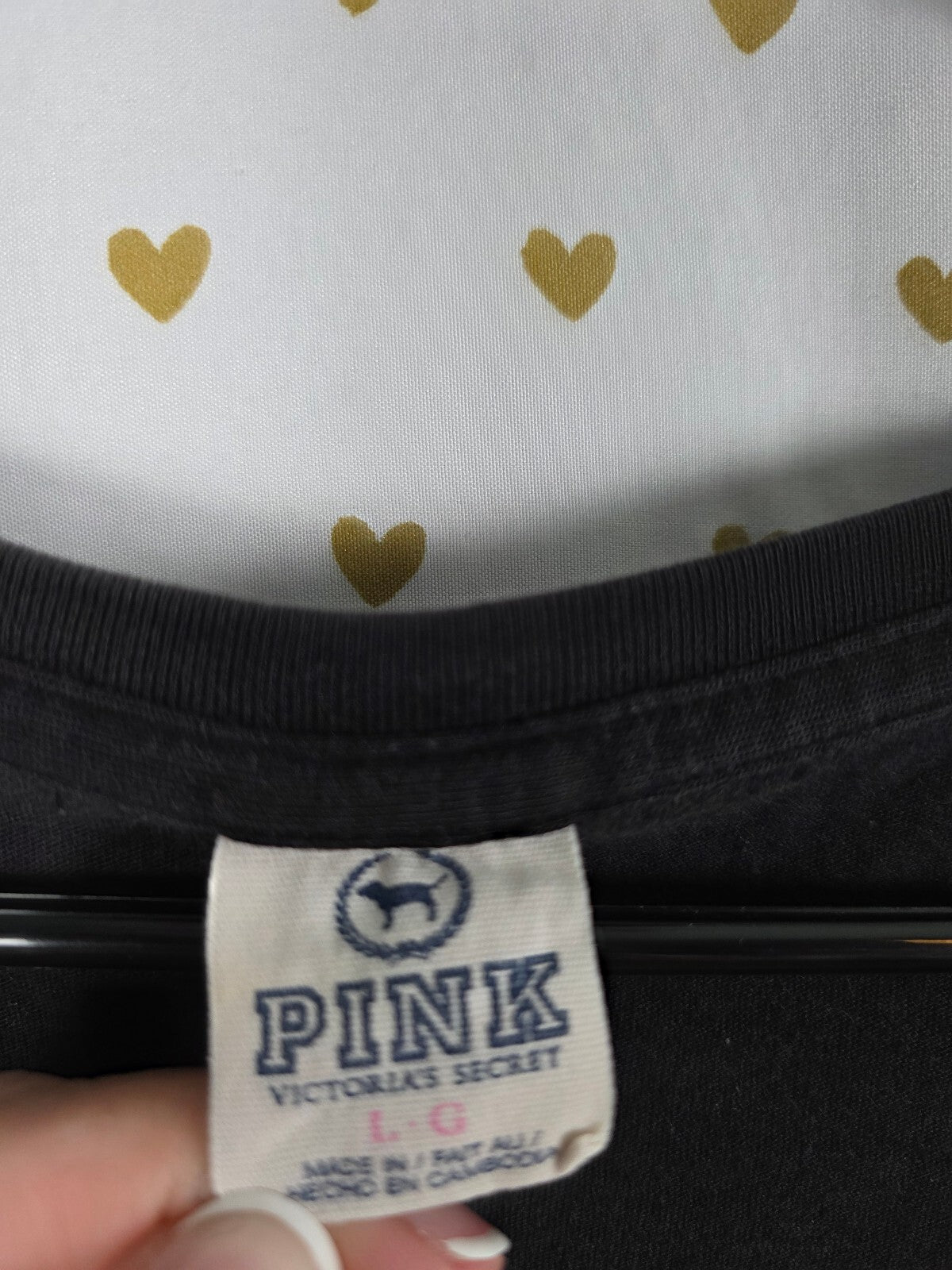 Victorias Secret PINK Vintage LOVE 86 V neck tee shirt black Large y2k