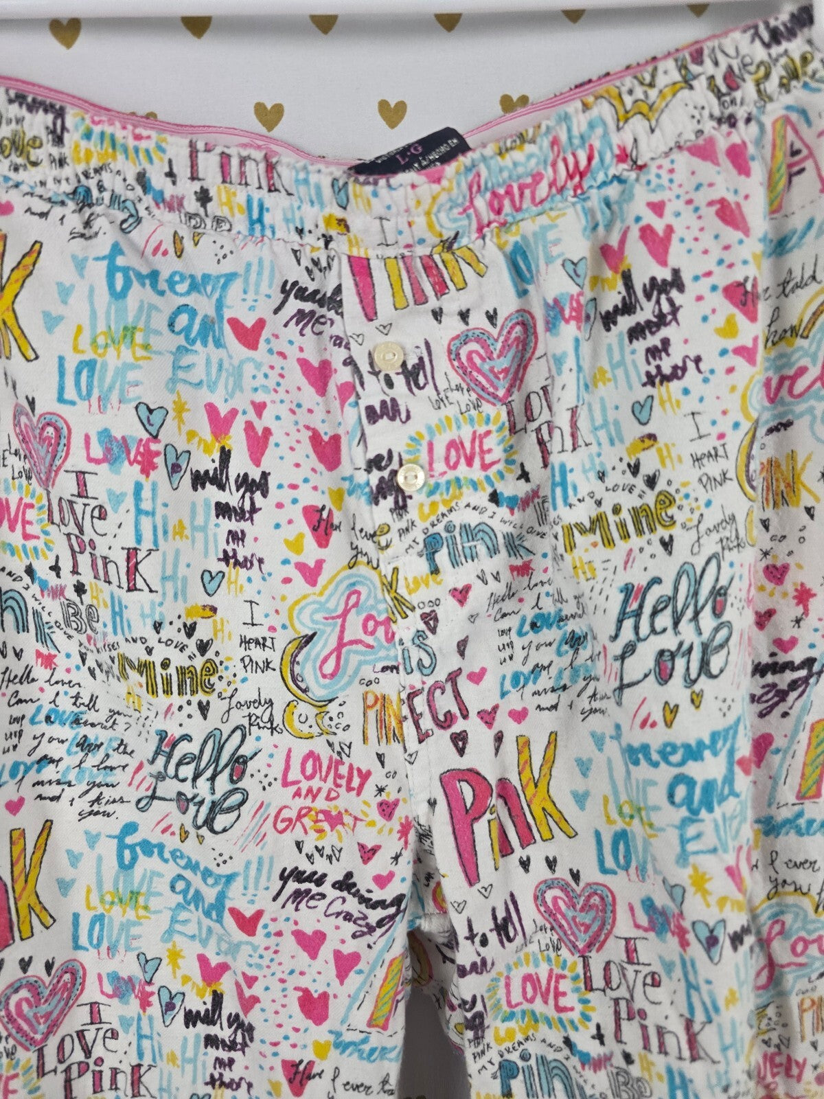 Victoria's Secret PINK Vintage Doodle Graffiti Pajama Pants L Cotton Y2K