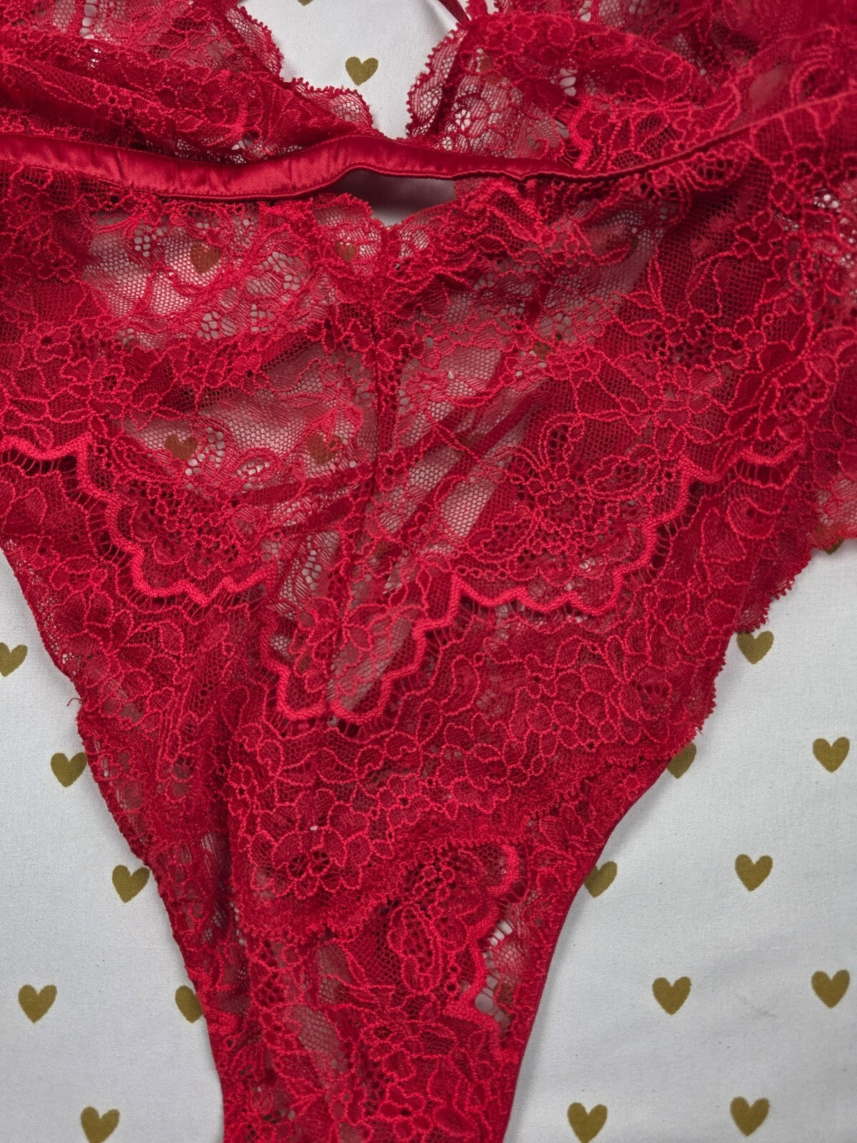 Victorias Secret Red Strappy Lace Sexy Sheer Bodysuit Teddy XL