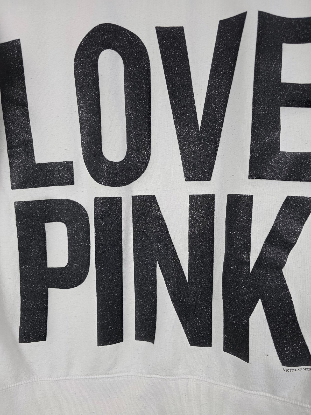 Victorias Secret Pink Glitter Bling Logo Sweater Shirt crew White Small