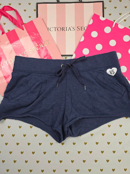 Victorias Secret Blue Soft Tie Front Sweat Shorts Heart Logo Medium